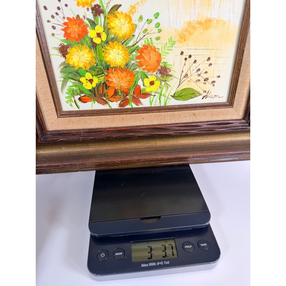 Vintage Framed Floral Painting Whimsical Butterfly‎ Art Signed Hison - Picture 2 of 6